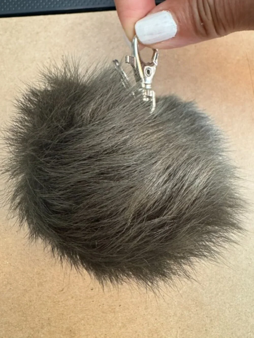 BAG CHARM/KEY CHAIN - OLIVE FURRY POM POM